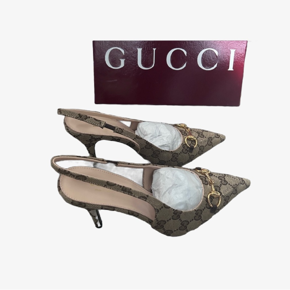 Gucci Brown Kitten Heel Slingback Pumps